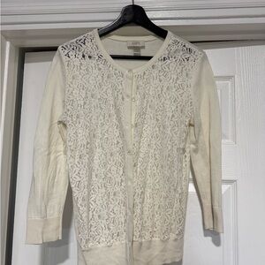 LOFT Ivory Lace Button-Up Cardigan